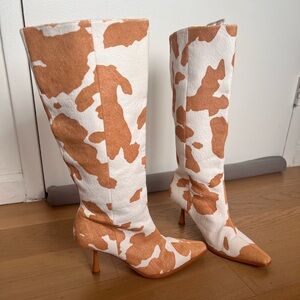 Song of Style tan and cream cow print boots
Worn twice